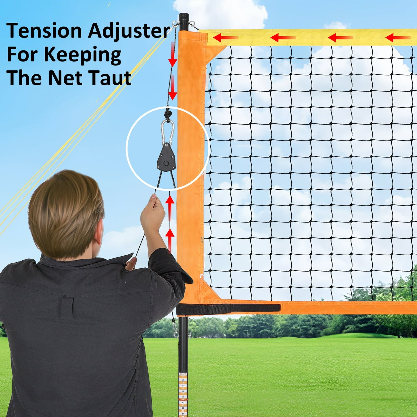 Crtynell Heavy Duty Volleyball Net Outdoor with Anti-Sag System, Adjustable Aluminum Poles, Professional Volleyball Nets Set for Backyard and Beach, Volleyball and Carrying Bag