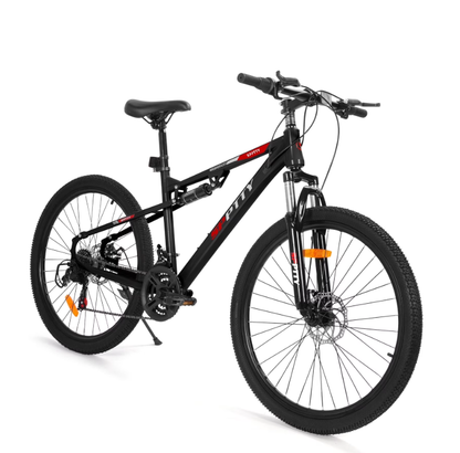 SPPTTY 26" Mountain Bike,Full-Suspension 21 Speed Drivetrain, Disc Brakes,Bicycle for Men Women Black