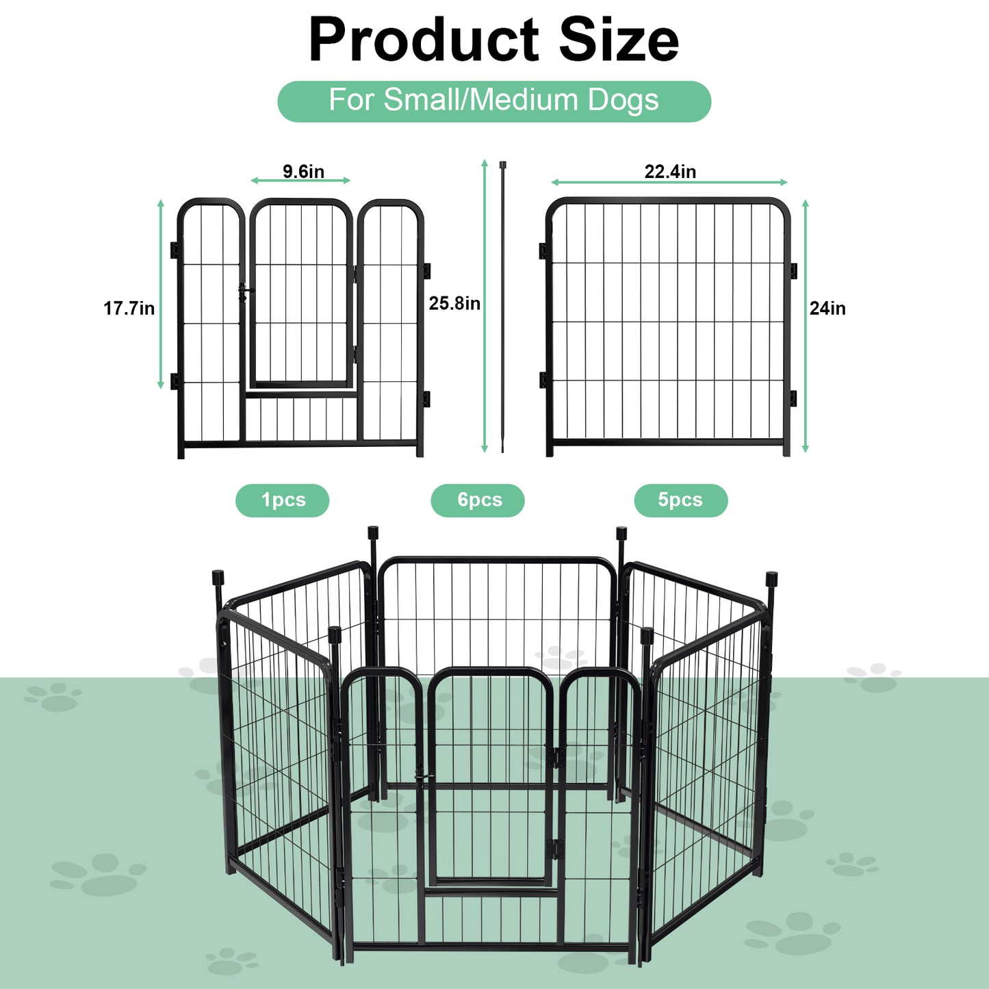 Dog Playpen Indoor 24 inch 16 Panels Metal Dog Pen Pet Dog Fence Outdoor Exercise Pen with Doors,Pet Puppy Playpen for RV Camping Yard, Black