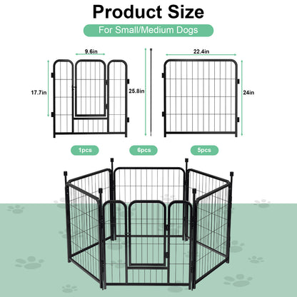 Dog Playpen Indoor 24 inch 16 Panels Metal Dog Pen Pet Dog Fence Outdoor Exercise Pen with Doors,Pet Puppy Playpen for RV Camping Yard, Black