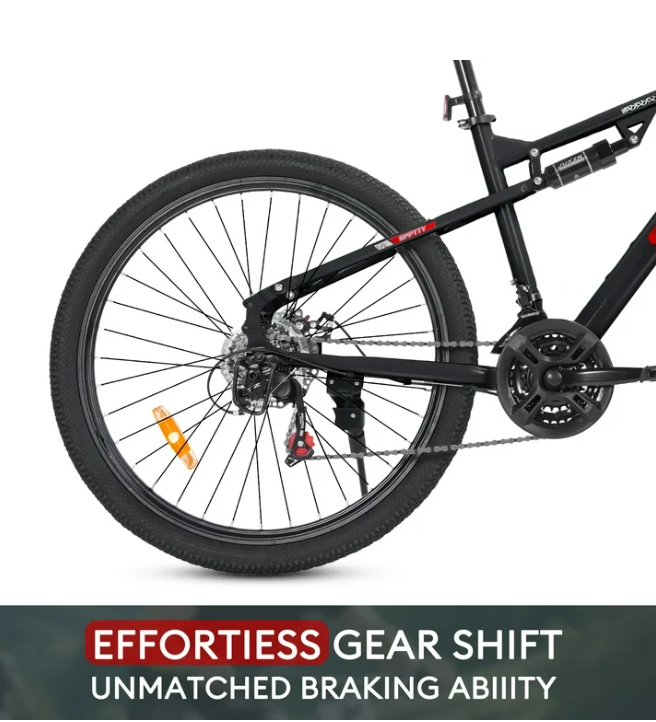 SPPTTY 26" Mountain Bike,Full-Suspension 21 Speed Drivetrain, Disc Brakes,Bicycle for Men Women Black