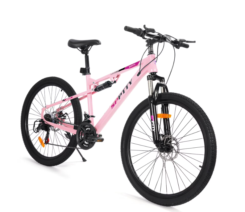 SPPTTY 26" Mountain Bike,Full-Suspension 21 Speed Drivetrain, Disc Brakes,Bicycle for Men Women Black