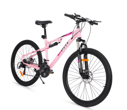 SPPTTY 26" Mountain Bike,Full-Suspension 21 Speed Drivetrain, Disc Brakes,Bicycle for Men Women Black