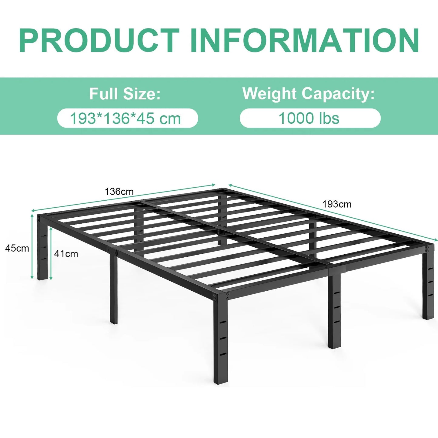 Heavy Duty Steel Slat Bed Frame/Anti-Slip Support/Easy Assembly Mattress Foundation/No Noise/No Box Spring Needed/Full/Black-5693662508