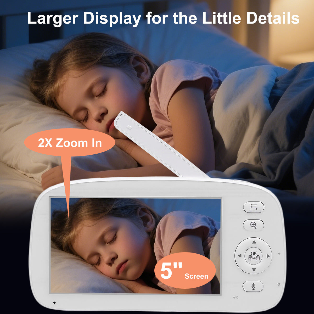 Baby Monitor No WiFi Upgrade with Camera and Audio 5 Inch LCD Screen 720P with 360° Pan Tilt 2X Zoom Night Vision 35hrs Standby Time for Multi Room Monitoring