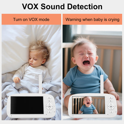 Baby Monitor No WiFi Upgrade with Camera and Audio 5 Inch LCD Screen 720P with 360° Pan Tilt 2X Zoom Night Vision 35hrs Standby Time for Multi Room Monitoring