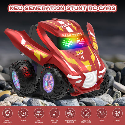 Loewten Remote Control Car,RC Stunt Cars Dancing Car with Spray and Colorful Light for Kids Christmas Birthday Gift,Red