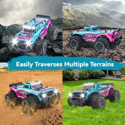 DOMQGA Remote Control Car for Boys Girls,1:20 Off Road RC Car with Cool Lights,2.4 GHz RC Monster Truck All Terrains Electric Toy Car with 2 Rechargeable Batteries