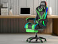 Gaming Chair with Speakers PU Leather Office Chair with Footrest and LED Lights Ergonomic Gamer Chair with Massage Lumbar Support and Headrest Adjustable Swivel for Home Office Black&Green