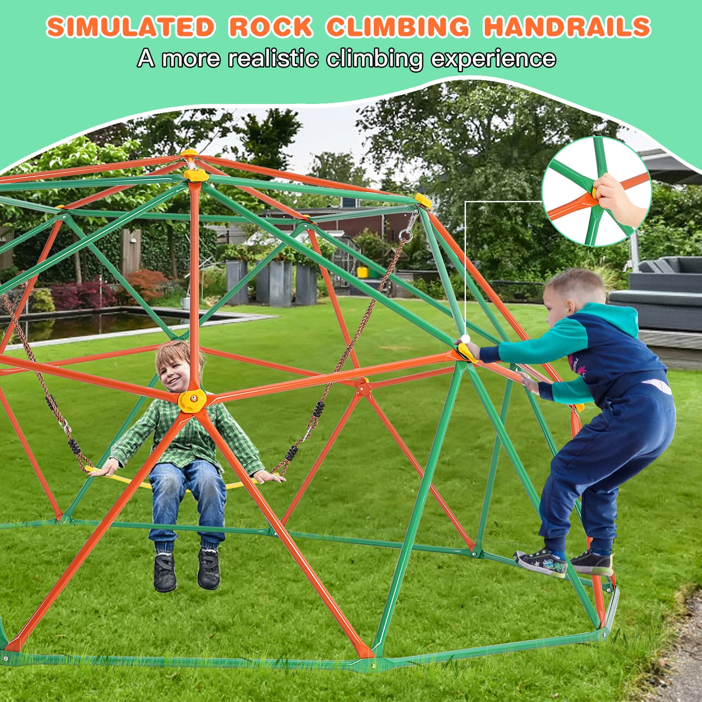 10FT Jungle Gym, Climbing Dome with Hammock & Swing, Outdoor Play for Kids 3-12,Backyard Toy