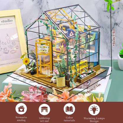 Crtynell Diy Miniature Dollhouse Kit, Green House With Furniture And Led Lights, Wooden Dollhouse Kit, Best Birthday And Christmas Gifts For Women And Girls (Cathy'S Flower House)