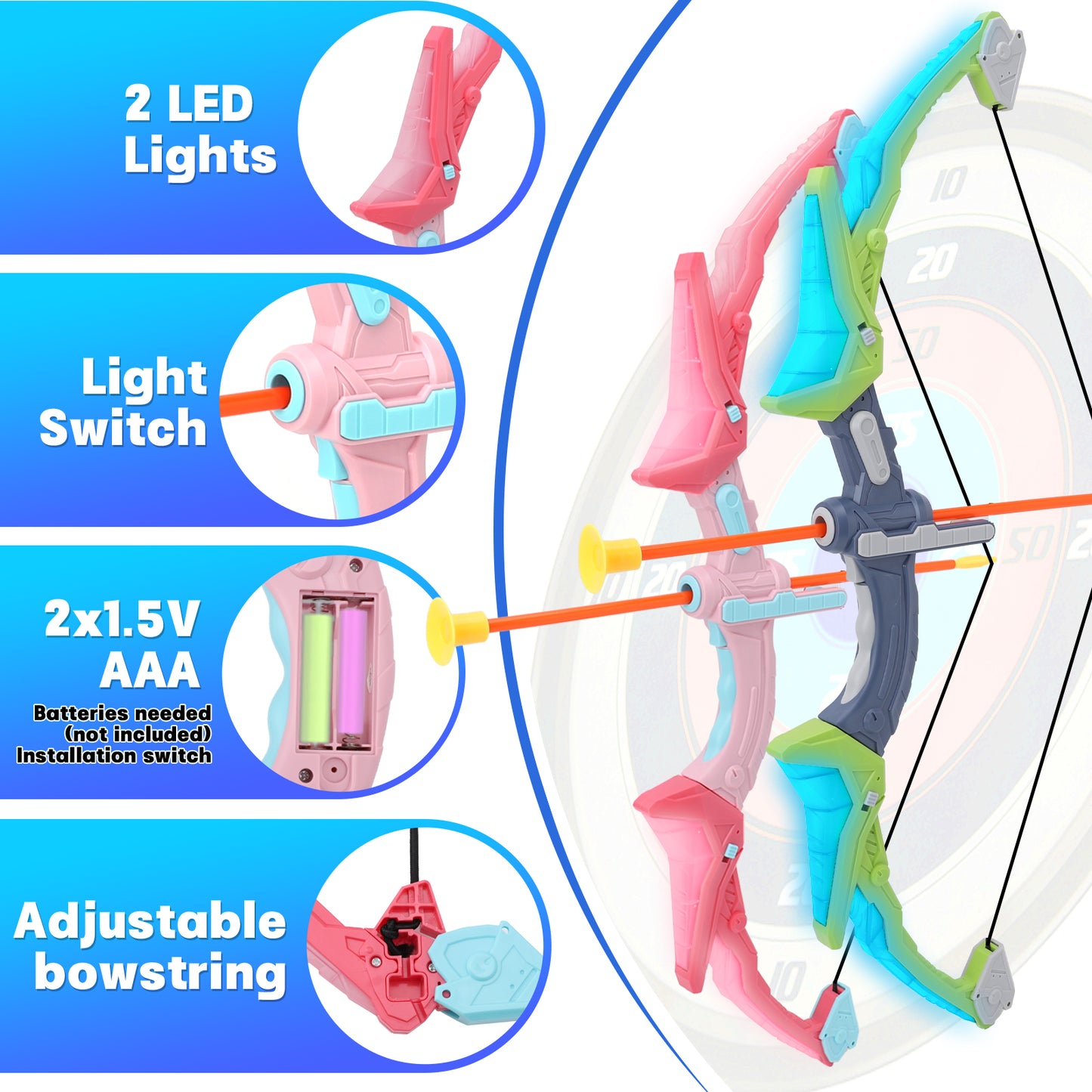 2 Pack Bow and Arrow Toy Set for Kids Boys Girs with Target&Quiver, Archery Targets Outdoor Toys for Toddlers 3+