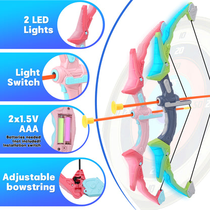 2 Pack Bow and Arrow Toy Set for Kids Boys Girs with Target&Quiver, Archery Targets Outdoor Toys for Toddlers 3+