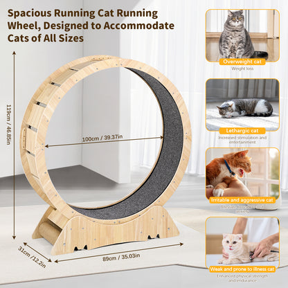 Crtynell Cat Wheel, Cat Treadmill, Cat Exercise Wheel, Cat Wheel Exerciser with side claw grinding posts for Indoor Cats for Walking, Running, Training, Suitable for Most Cats (Wood), Teaser Cat Toys