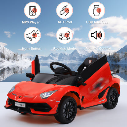 Electric Car for Kids 12V Licensed Lamborghini Sports Car ,Kids Toys with Remote Control, MP3 Player, LED Headlights & Hydraulic Doors