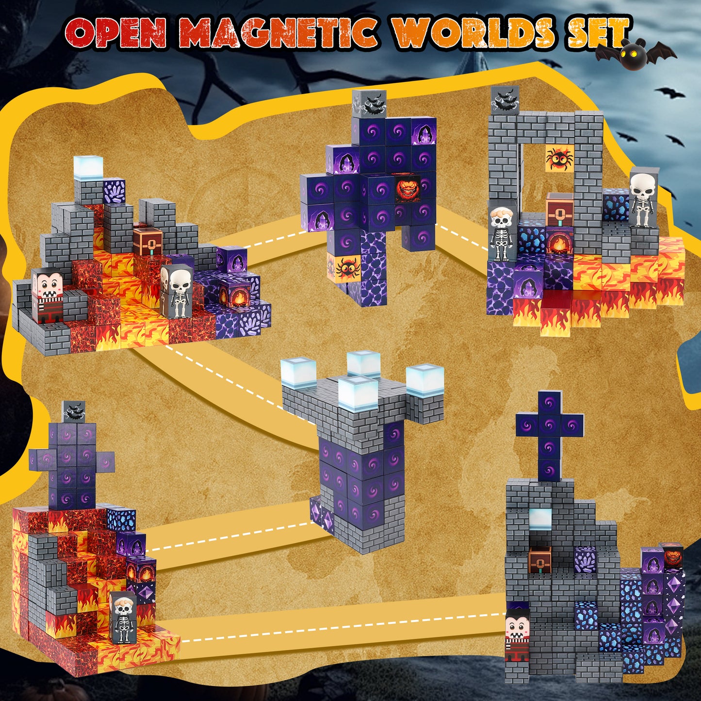 Crtynell 100PCS Magnetic Blocks - Build Lava Cave World Set for Boys & Girls Age 3-5 6-8, Sensory Toys for Toddlers Birthday Christma Gifts for 3+ Years Old Girls Boys