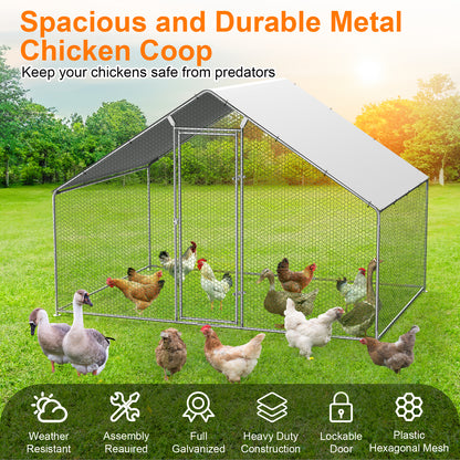 LAFGUR Chicken Run Coop , Large Metal Chicken Coop Spire Shaped, Walk-in Hen Cage, Outdoor Poultry Cage with Waterproof Cover and Wire Mesh for Backyard,Yard Outdoor