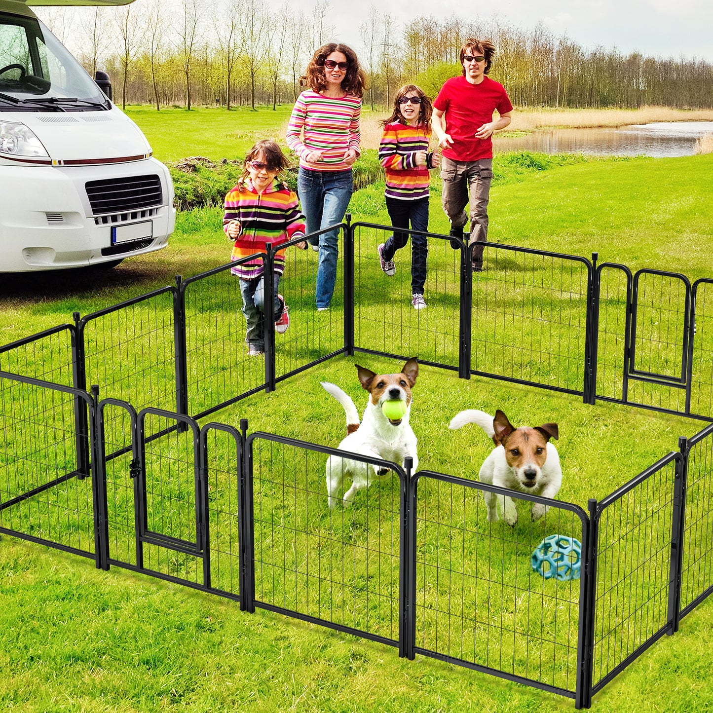 Dog Playpen Indoor 24 inch 16 Panels Metal Dog Pen Pet Dog Fence Outdoor Exercise Pen with Doors,Pet Puppy Playpen for RV Camping Yard, Black