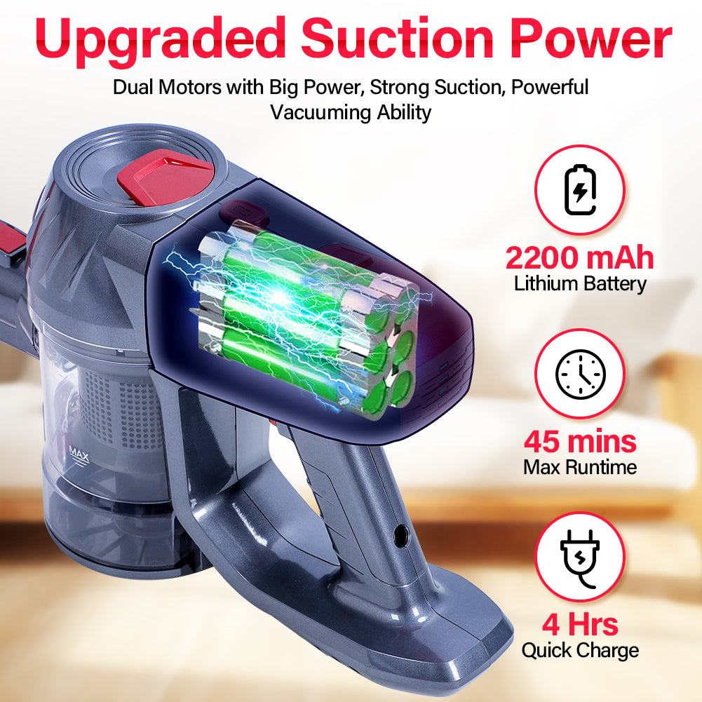 Cordless Vacuum Cleaner, Stretchable 9 In 1 Stick Vacuum with Mite Removal Brush, 15KPA Powerful Suction Vacuum with 2200mAh Detachable Battery & Wall Hanging Holder