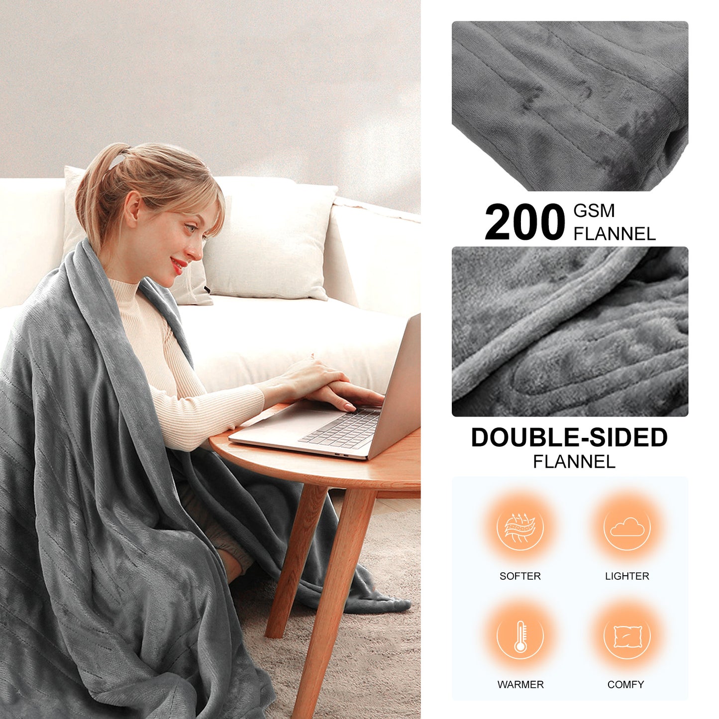 Heated Blanket Electric Throw - 51"x63" Heating Blanket Throw 2/4/8H Hours Auto-off 10 Heat Level Heat Blanket Over-heat Protection Flannel Machine Washable Gift for Grandma,ETL & FCC for Home Office