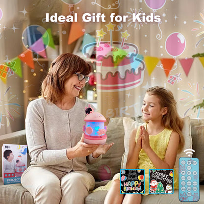 DOMQGA Night Light Projector,12 Films Soothing Sound Remote 360° Baby Night Light Projector,Birthday Christmas Gifts Kids Toys,Pink