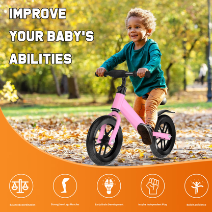 Kids 12'' Balance Bike Ride with Lighting up Wheels No Pedal Bike for Toddlers Age 2-5