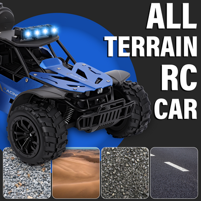 FAGINEY RC Cars with Spray Function 1:18 Off-Road Vehicle with LED Lights, 2 Batteries Included, Remote Control Toy Gift for Kids Adults, Blue