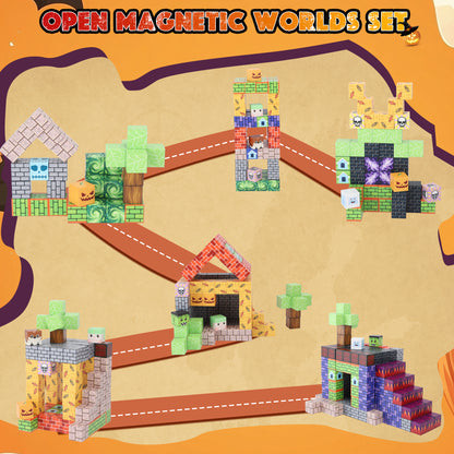 Crtynell 100PCS Magnetic Blocks - Build a Fantastic Adventure World Set for Boys & Girls Age 3-5 6-8, Sensory Toys for Toddlers Birthday Christma Gifts for 3+ Years Old Girls Boys