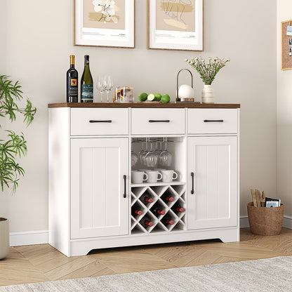 Kitchen Buffet Sideboard Cabinet, 3 Drawers Farmhouse Coffee Bar Storage Cabinet with Adjustable Shelf, White-5539725456