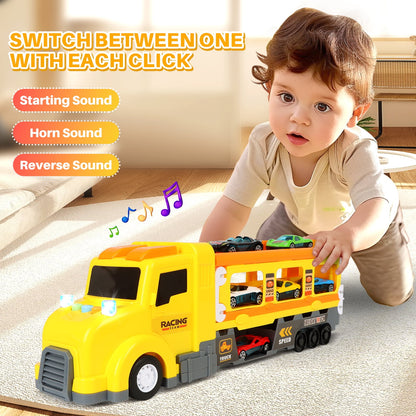 7 in 1 Carrier Truck Toy Cars for Toddlers 1-3 with Light and Sound, Christmas Birthday Gifts, Yellow