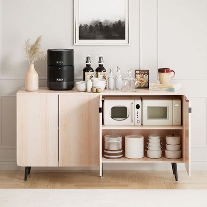Kitchen Buffet Sideboard Cabinet, 3 Drawers Farmhouse Coffee Bar Storage Cabinet with Adjustable Shelf, White-5539725456