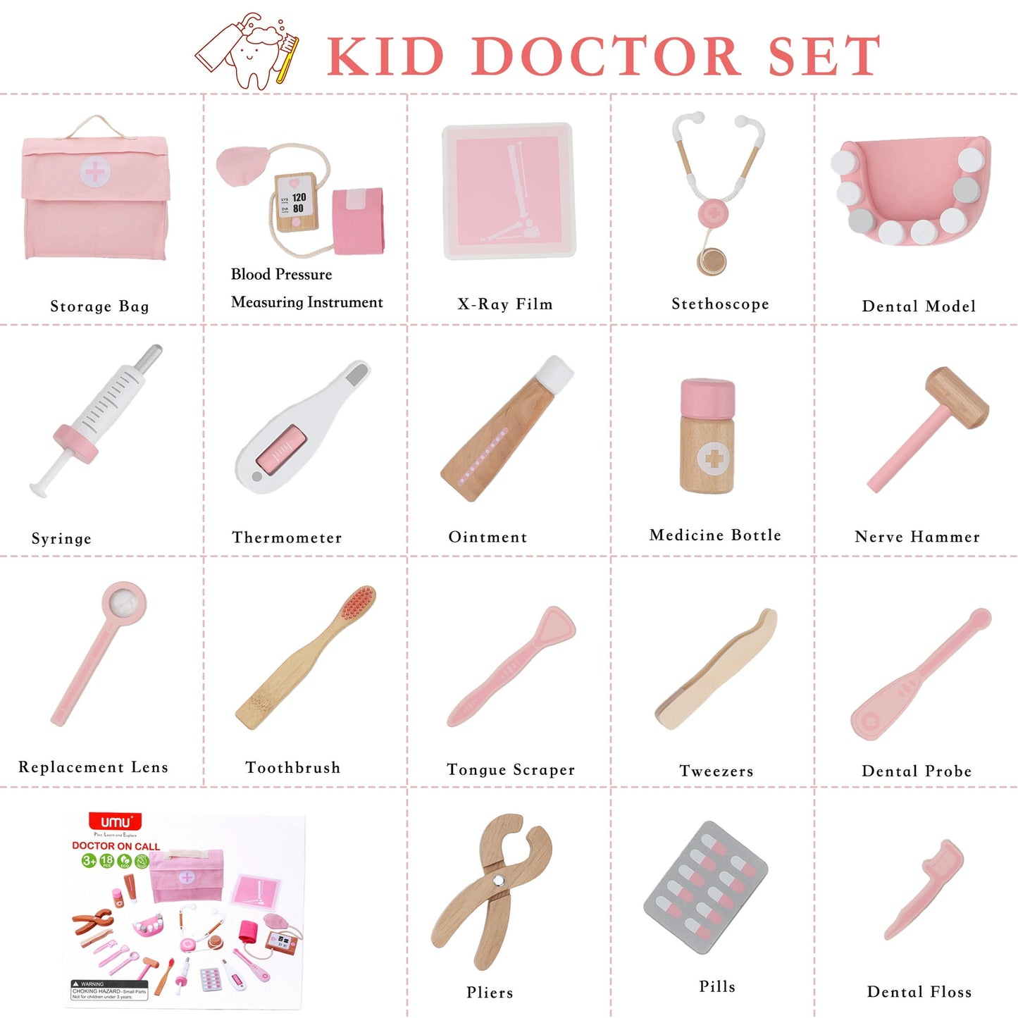 Doctor Kit For Kids, Doctor Playset, Pretend Doctor Kit Dentist Medical Kit With Stethoscope,Gift For 3 4 5 Year Old Boys And Girls (Pink)