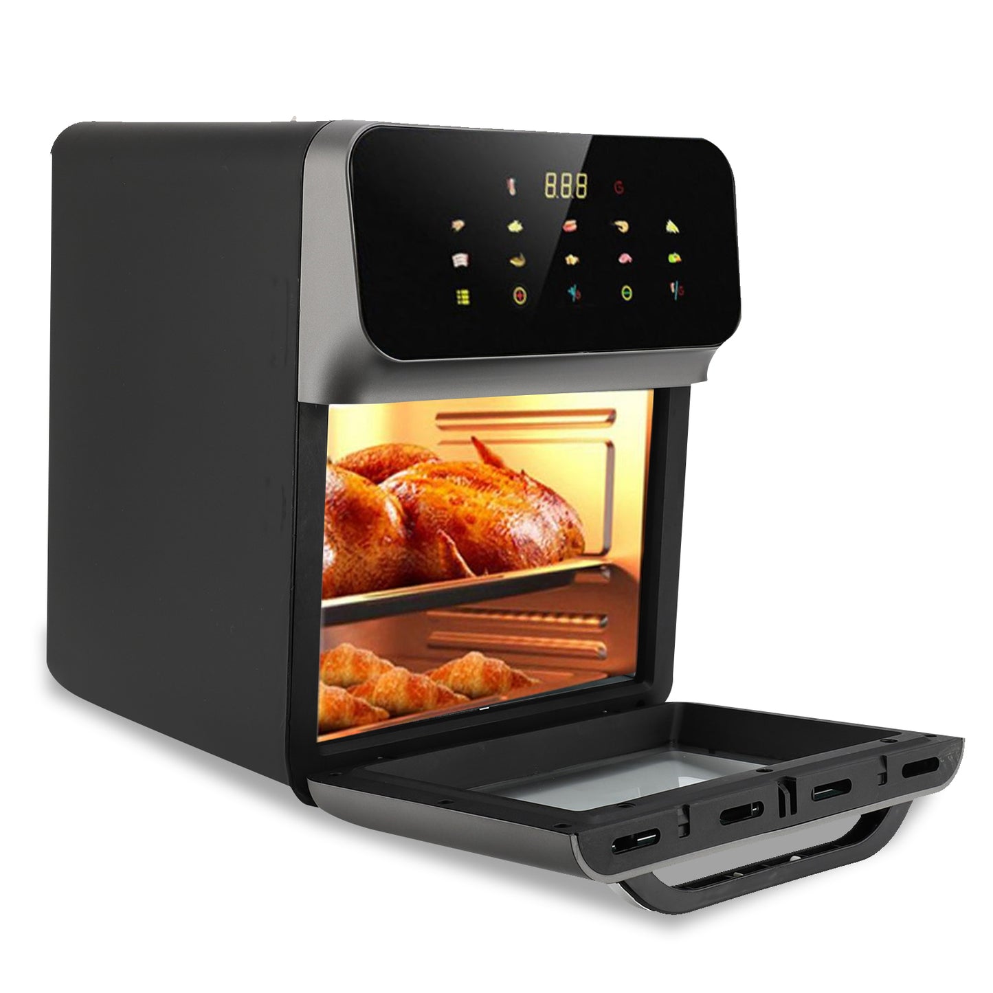 Stainless Steel Air Fryer 16QT Convection Oven with 5-in-1 Multi Function, Visible Window and Touchscreen, Black