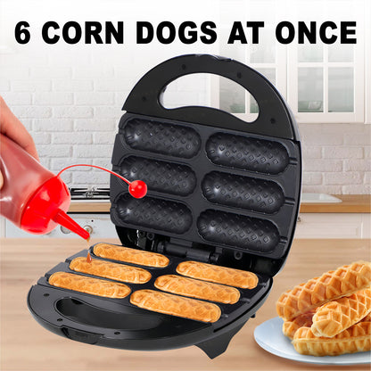 Corn Dog Waffle Maker,850W Hot Dog Waffle Machine with Non-stick Coating Plate, 6 Corn Dogs Maker Toaster Make,Black