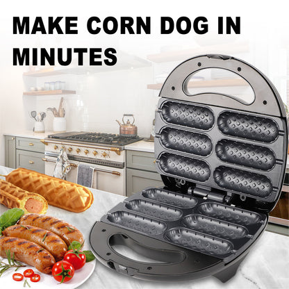 Corn Dog Waffle Maker,850W Hot Dog Waffle Machine with Non-stick Coating Plate, 6 Corn Dogs Maker Toaster Make,Black