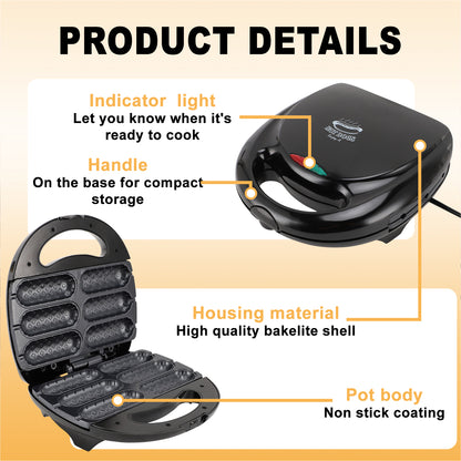 Corn Dog Waffle Maker,850W Hot Dog Waffle Machine with Non-stick Coating Plate, 6 Corn Dogs Maker Toaster Make,Black