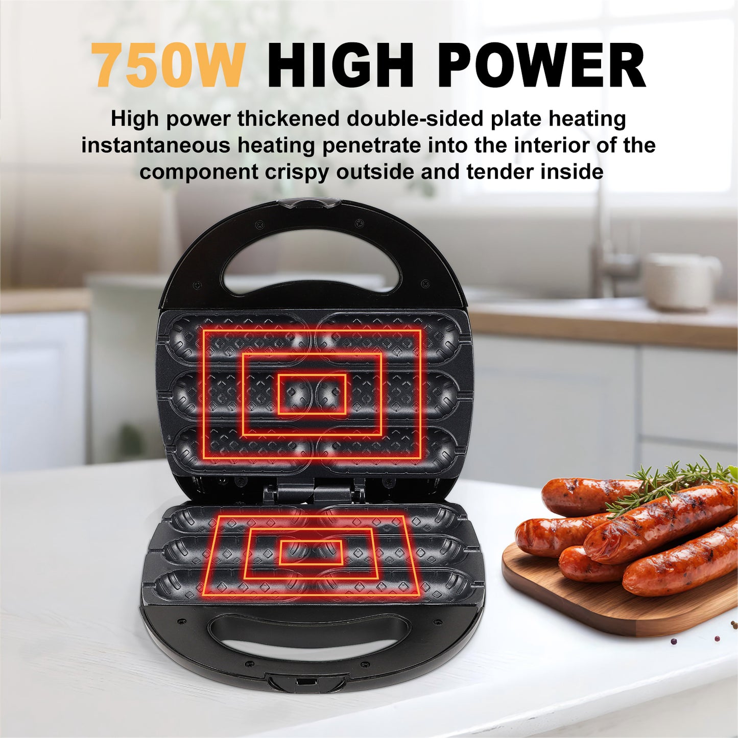 Corn Dog Waffle Maker,850W Hot Dog Waffle Machine with Non-stick Coating Plate, 6 Corn Dogs Maker Toaster Make,Black