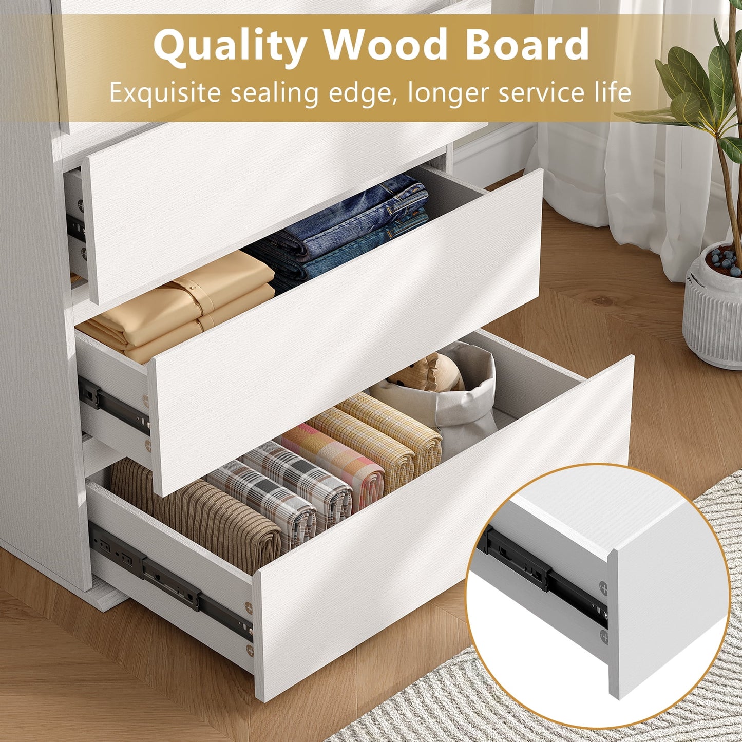 LAFGUR 5 Drawer Dresser for Bedroom, Modern Chest of Drawers, Wood Living Room Storage Cabinet,Black