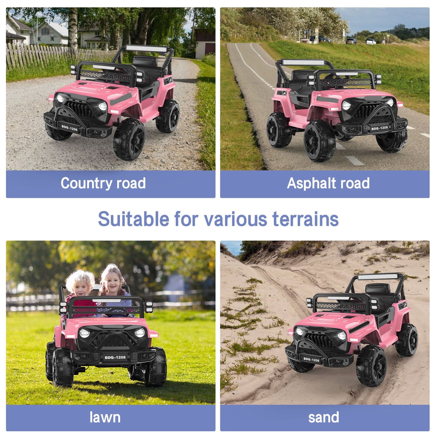 KALNUR 12V Ride on Toy Truck with Parent Remote Control, Kids Electric Car with Music and LED Lights,Pink