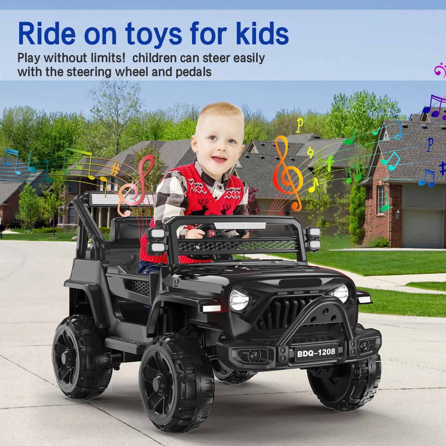 KALNUR 12V Ride on Toy Truck with Parent Remote Control, Kids Electric Car with Music and LED Lights,Black