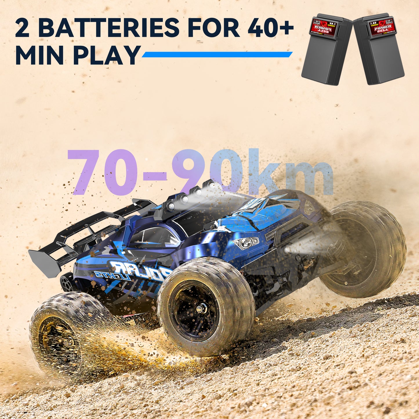 RC Cars for Adults Fast 60+KM/H 1:14 Waterproof Off-Road RC Truck 4WD All Terrain High-Speed Remote Control Car Toy Gifts for Kids Boys, 2 Batteries