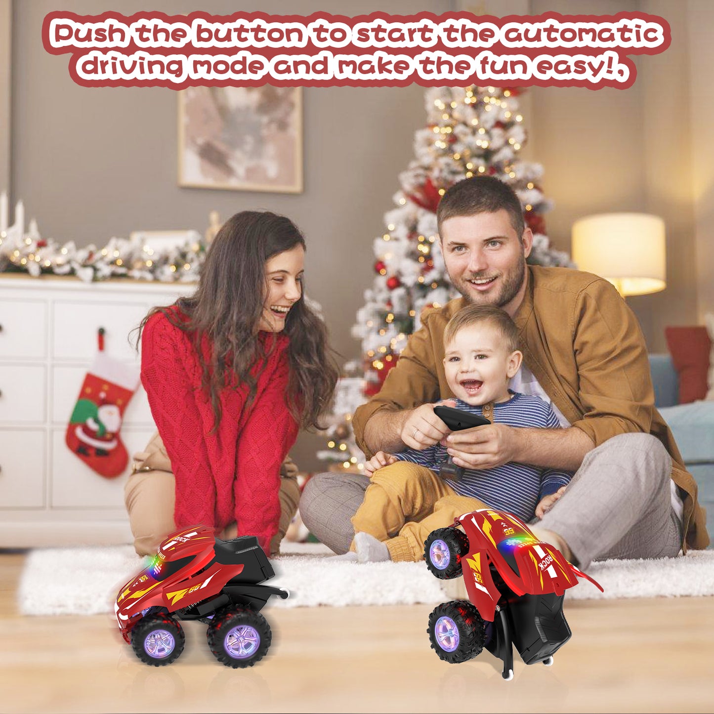 Loewten Remote Control Car,RC Stunt Cars Dancing Car with Spray and Colorful Light for Kids Christmas Birthday Gift,Red