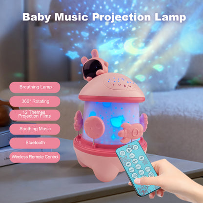 DOMQGA Night Light Projector,12 Films Soothing Sound Remote 360° Baby Night Light Projector,Birthday Christmas Gifts Kids Toys,Pink