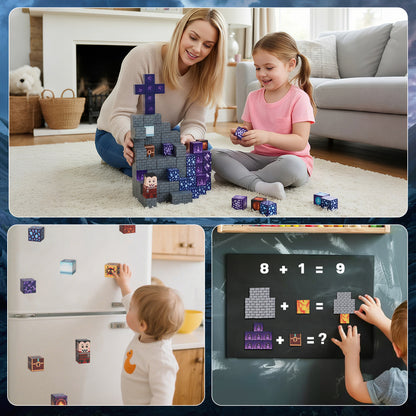 Crtynell 100PCS Magnetic Blocks - Build Lava Cave World Set for Boys & Girls Age 3-5 6-8, Sensory Toys for Toddlers Birthday Christma Gifts for 3+ Years Old Girls Boys