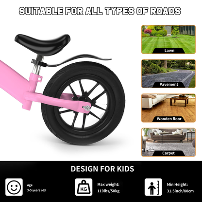 Kids 12'' Balance Bike Ride with Lighting up Wheels No Pedal Bike for Toddlers Age 2-5