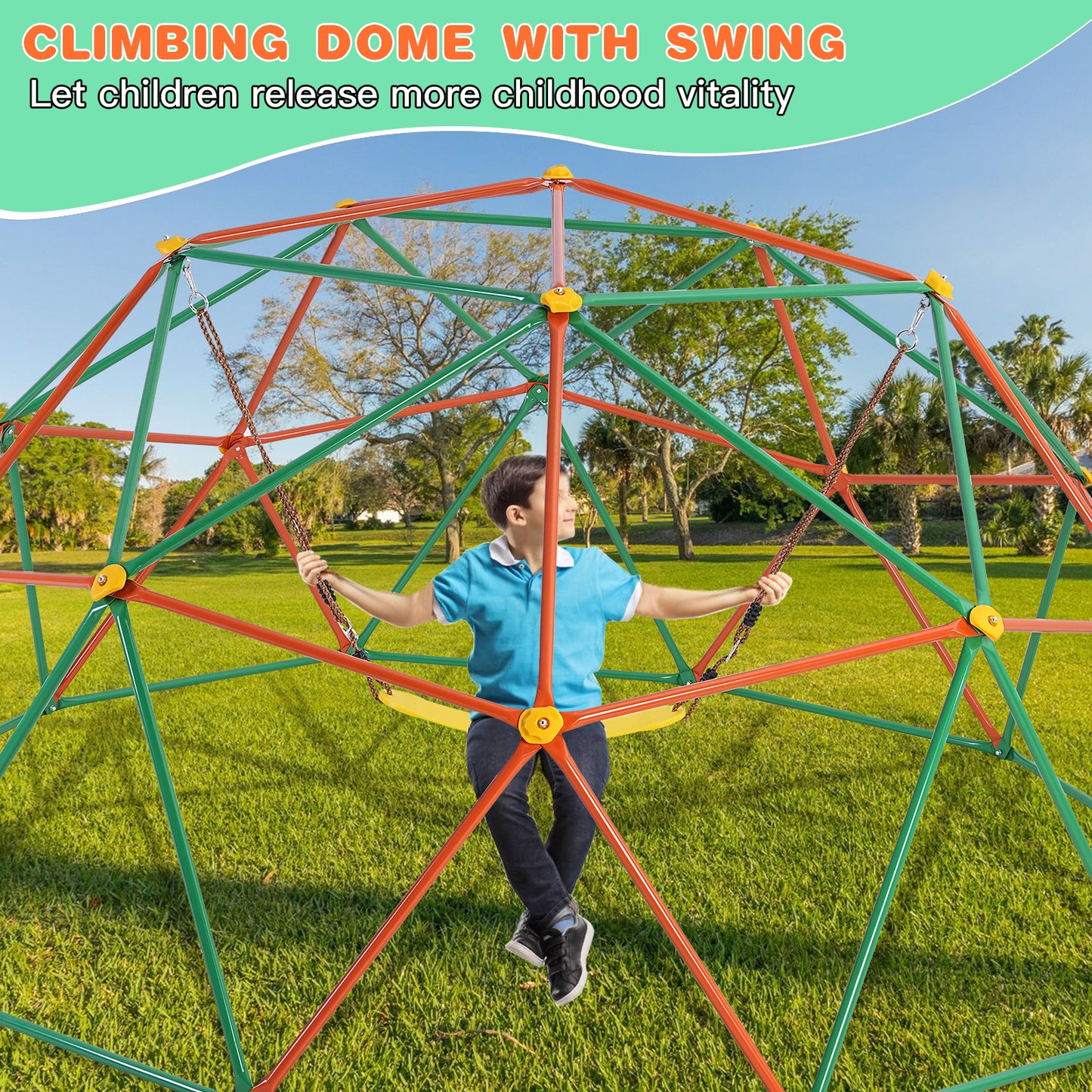 10FT Jungle Gym, Climbing Dome with Hammock & Swing, Outdoor Play for Kids 3-12,Backyard Toy