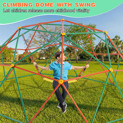 10FT Jungle Gym, Climbing Dome with Hammock & Swing, Outdoor Play for Kids 3-12,Backyard Toy