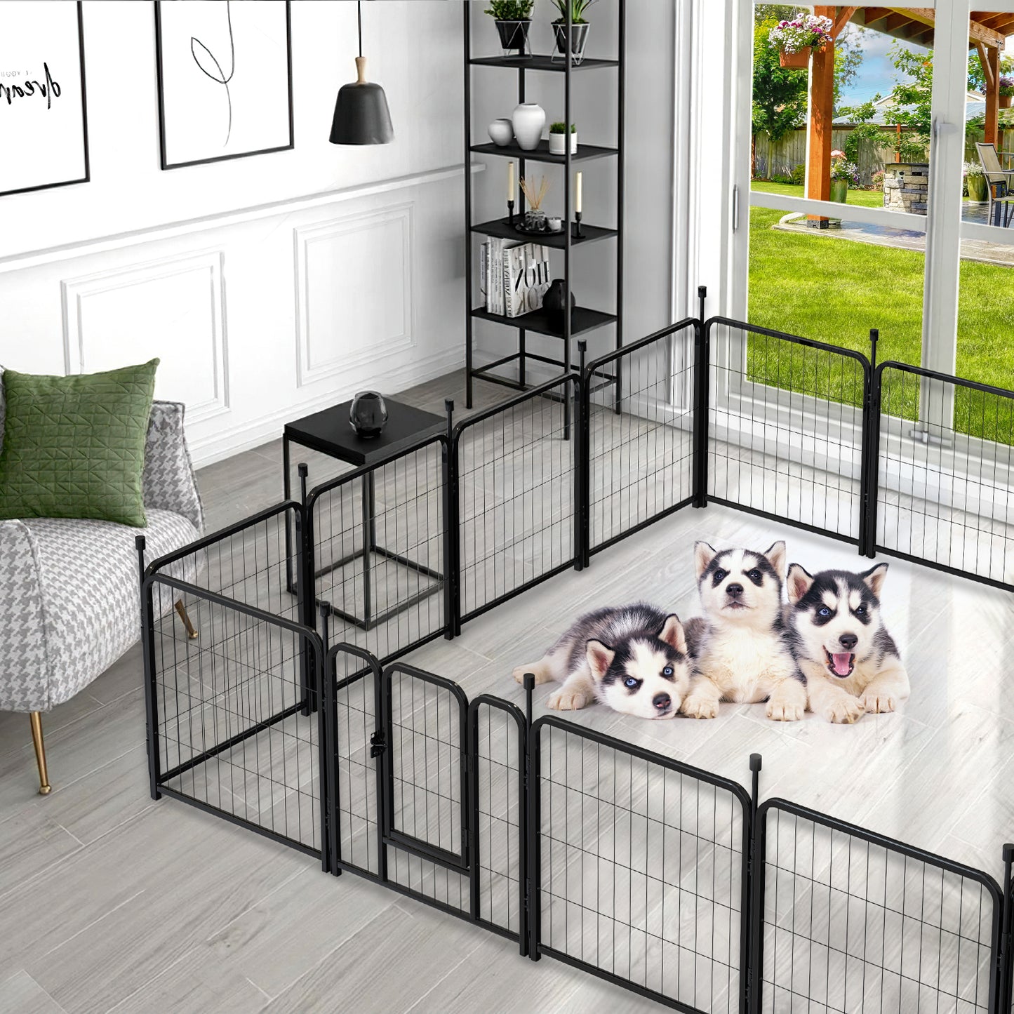 Dog Playpen Indoor 24 inch 16 Panels Metal Dog Pen Pet Dog Fence Outdoor Exercise Pen with Doors,Pet Puppy Playpen for RV Camping Yard, Black