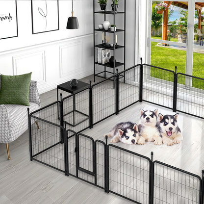 Dog Playpen Indoor 24 inch 16 Panels Metal Dog Pen Pet Dog Fence Outdoor Exercise Pen with Doors,Pet Puppy Playpen for RV Camping Yard, Black