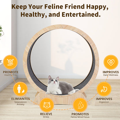 Crtynell Cat Wheel, Cat Treadmill, Cat Exercise Wheel, Cat Wheel Exerciser with side claw grinding posts for Indoor Cats for Walking, Running, Training, Suitable for Most Cats (Wood), Teaser Cat Toys